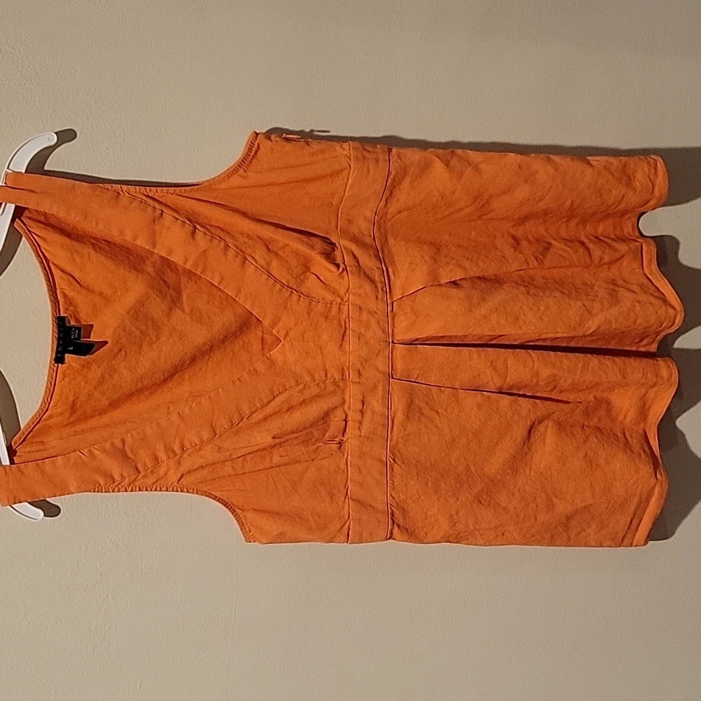 Theory Orange Sleeveless V-Neck Linen Blend Top, NWOT
